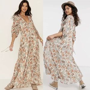 NWT Free People Earthfolk Floral Peasant Maxi Dress Medium Floral RARE !!!